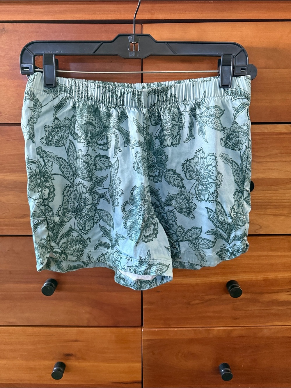 Haven Well Within Floral Elastic Waist Shorts Light Green with Dark Green Print